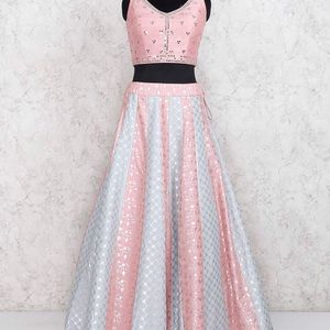 COPY - Light pink and blue lehenga with Mirrow work